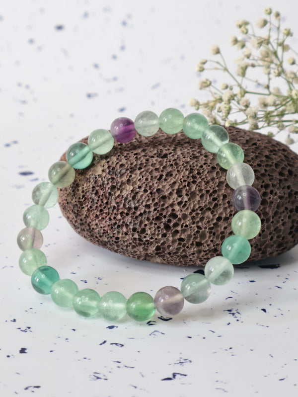 Multi Fluorite 8mm Round Bracelet — The Stone of Balance, Intuition & Mental Harmony