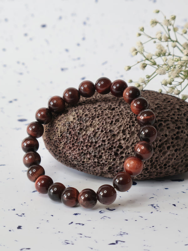 Red Tiger Eye 8mm Round Bracelet — The Stone of Motivation, Courage & Inner Fire