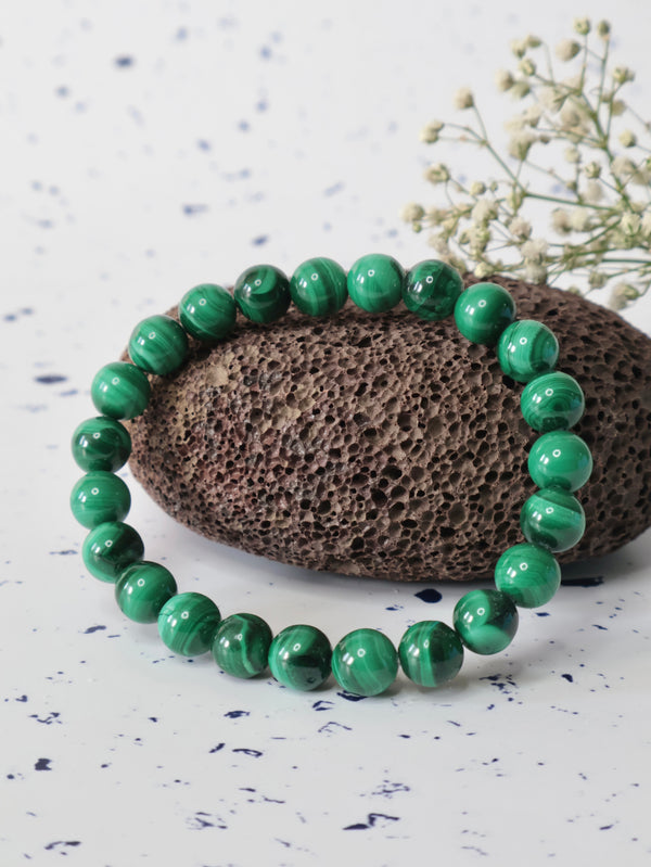 Malachite 8mm Round Bracelet — The Stone of Transformation, Protection & Heart Healing