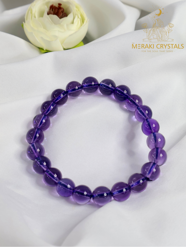 Bolivian Amethyst (Gem Quality) 8mm Round Bracelet — The Stone of Deep Intuition, High Vibration & Divine Protection
