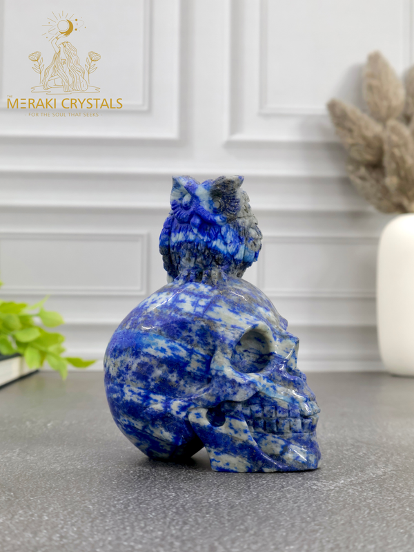 Lapis Lazuli Owl on Skull — The Symbol of Wisdom, Truth & Powerful Transformation
