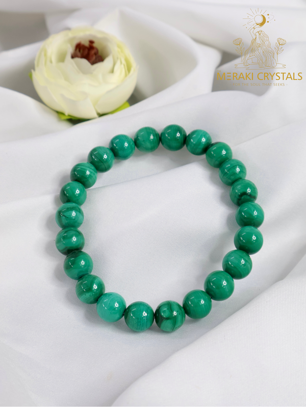 Malachite 8mm Round Bracelet — The Stone of Transformation, Protection & Heart Healing