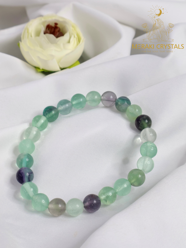 Multi Fluorite 8mm Round Bracelet — The Stone of Balance, Intuition & Mental Harmony